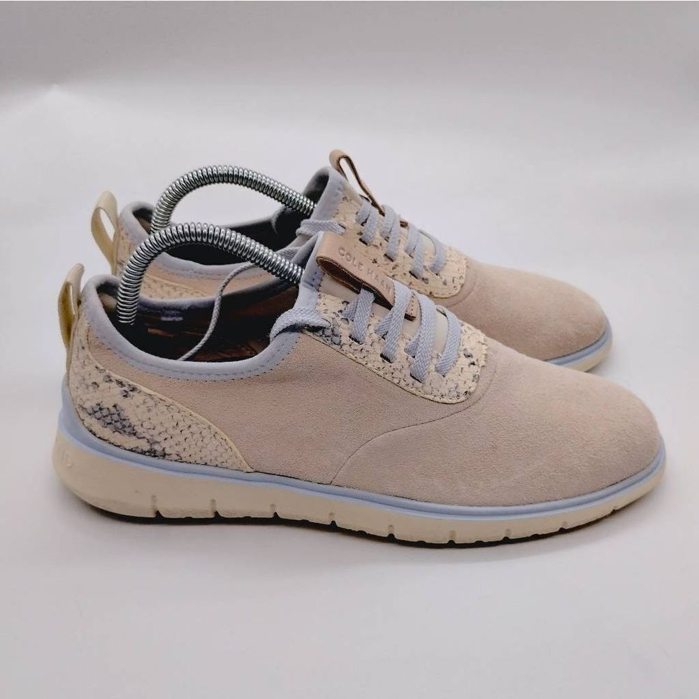 Cole Haan Zerogrand Ivory Suede Python Print Casual Sneakers Womens Size 9.5